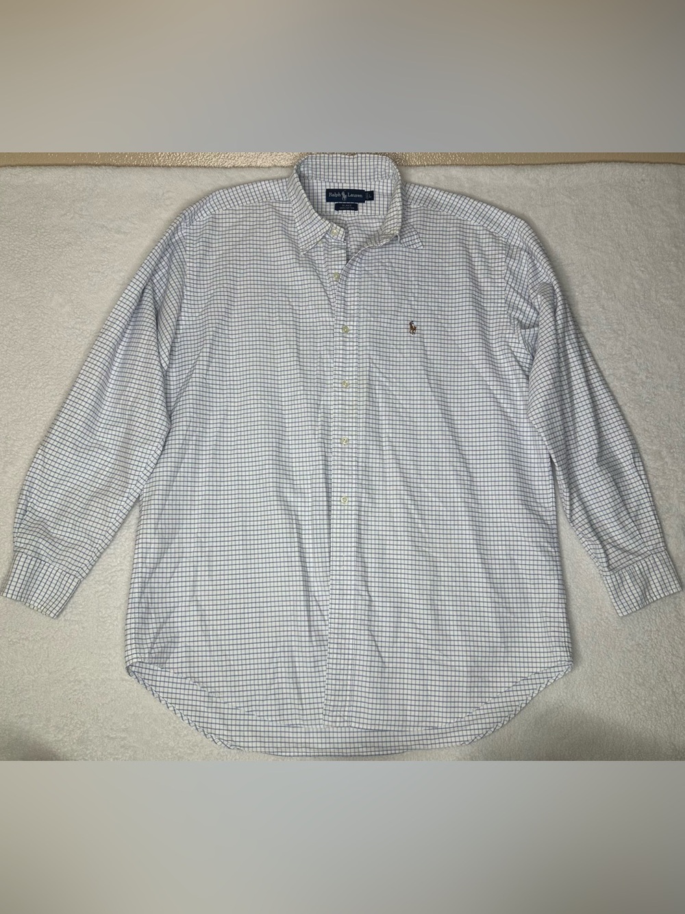 Ralph Lauren Blake Men’s Large Blue & White Micro Check Button-Down Shirt